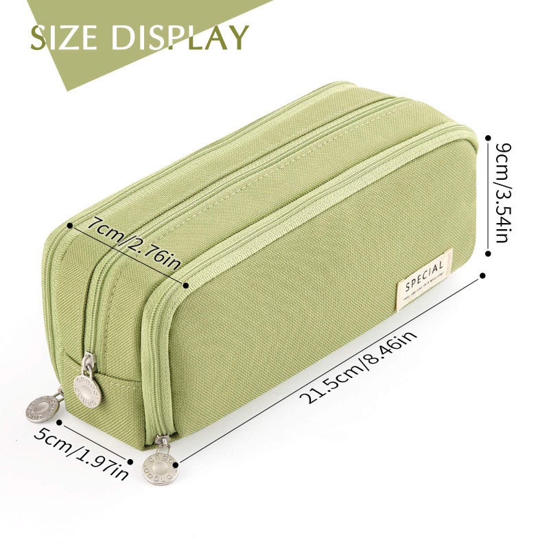 Pencil Case 8.46*2.76*3.54In Green - Durable Tear-Resistant Material Strong Metal Zippers Large 3-Compartment Storage Pencil Pouch for Students Artists Travel Daily Use - Image 4