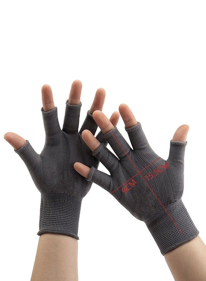 Generic 1Pairs Wear -resistant Breathable Prevent Static Electricity Fingerless Gloves, Winter Stretchy Half Finger Knit Gloves, Office Unisex Half Finger Typing Texting Circulation Gloves Gray  - Image 2