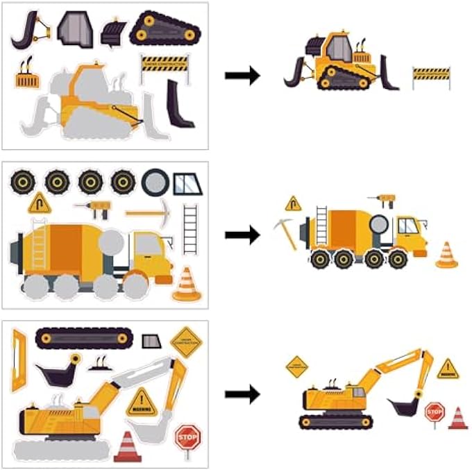 TERRIFI CONSTRUCTION TRUCK STICKERS, 24 SHEETS MAKE YOUR OWN TRUCK STICKERS, BOYS BIRTHDAY PARTY FAVORS, CONSTRUCTION THEMED GOODIE BAG STUFFERS, CHILDREN EXCHANGE GIFTS - Image 4