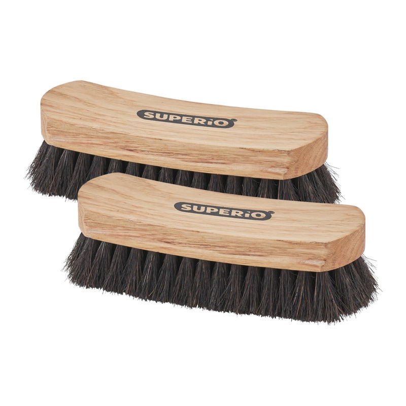 Superio Horsehair Shoe Brush Premium Genuine Brush for Cleaning Shoes Soft Horse Hair Bristles 7 Concave Wood Handle with Comfort Grip Shoe Buff Brush Boots  Other Leather Care 2 Pack 