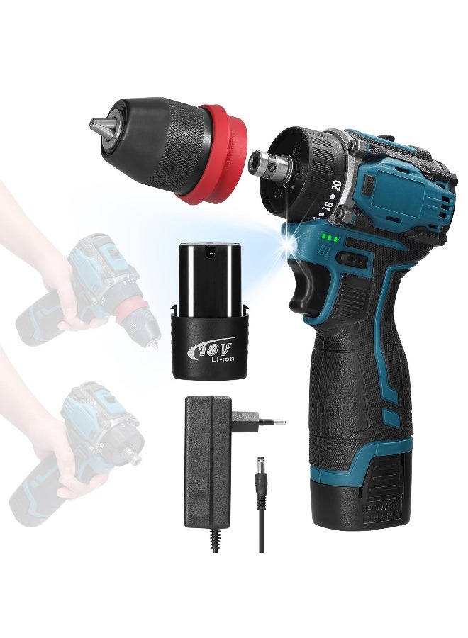 18V 2in1 Lithium Drill Electric Screwdriver Multifunction Power Tool 45Nm Torque Brushless Motor 