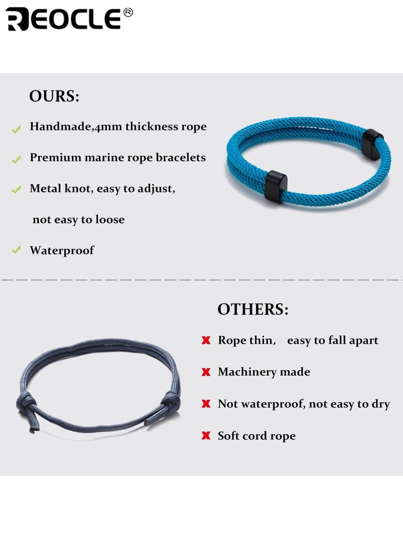 ريوكل 6 قطع أساور حبل مضفر بحري قابل للتعديل سوار سوار الحبل المصنوع يدويا البحرية البحرية سلسلة سوار دائم مناسب للارتداء اليومي ملابس غير رسمية مثالية للرجال والنساء - Image 4