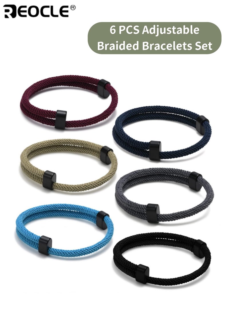 ريوكل 6 قطع أساور حبل مضفر بحري قابل للتعديل سوار سوار الحبل المصنوع يدويا البحرية البحرية سلسلة سوار دائم مناسب للارتداء اليومي ملابس غير رسمية مثالية للرجال والنساء - Image 1