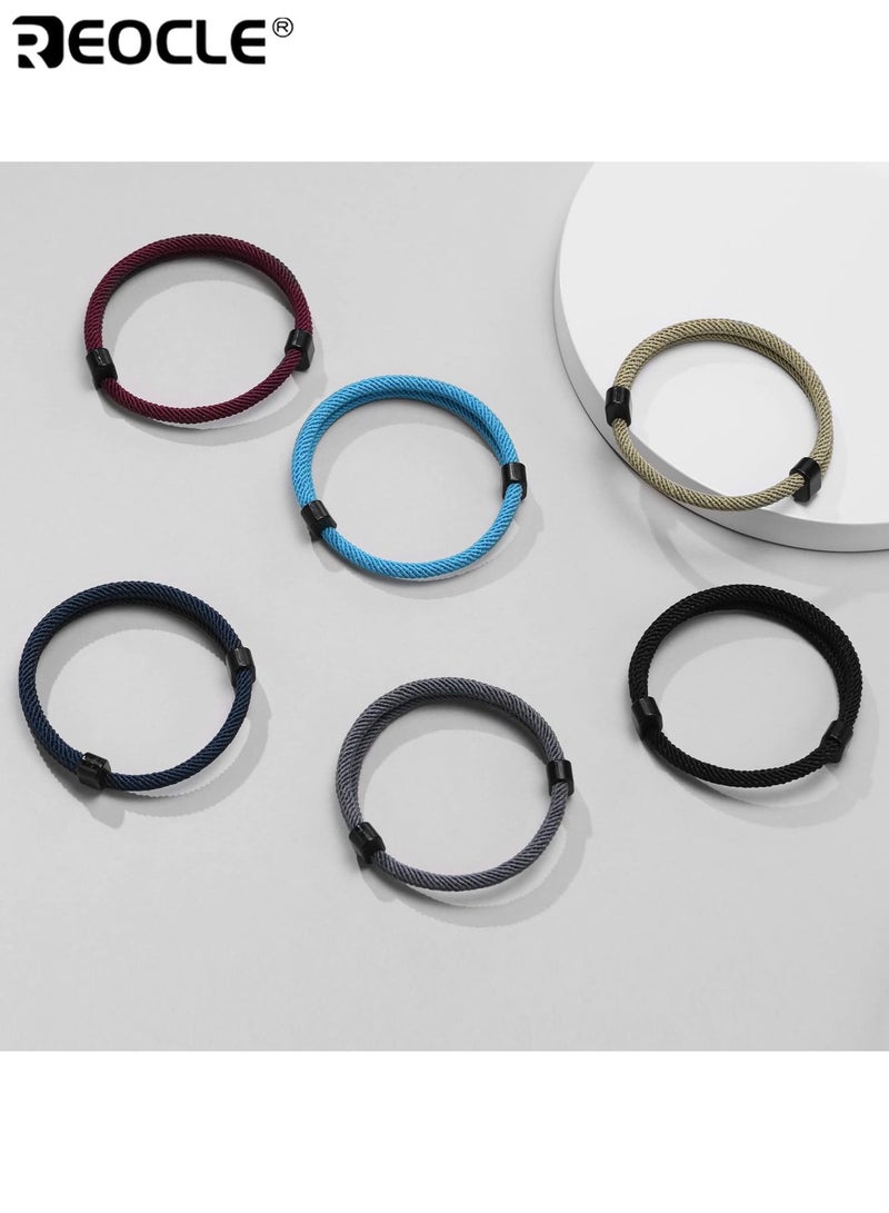 ريوكل 6 قطع أساور حبل مضفر بحري قابل للتعديل سوار سوار الحبل المصنوع يدويا البحرية البحرية سلسلة سوار دائم مناسب للارتداء اليومي ملابس غير رسمية مثالية للرجال والنساء - Image 3