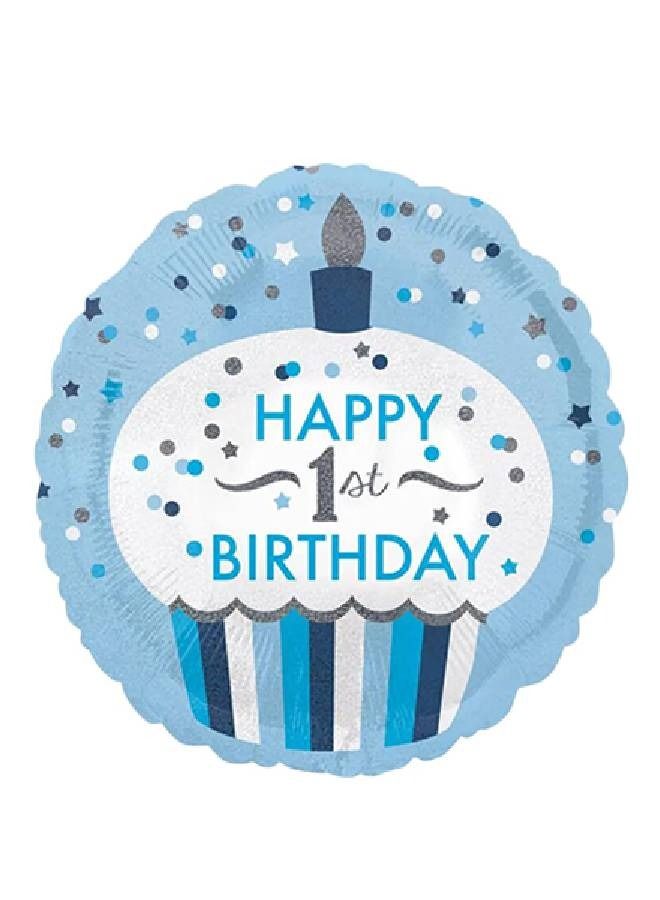 ذا بارتي بوبير Blue Happy 1st Birthday Cupcake Foil Balloon 1 pc - Image 1