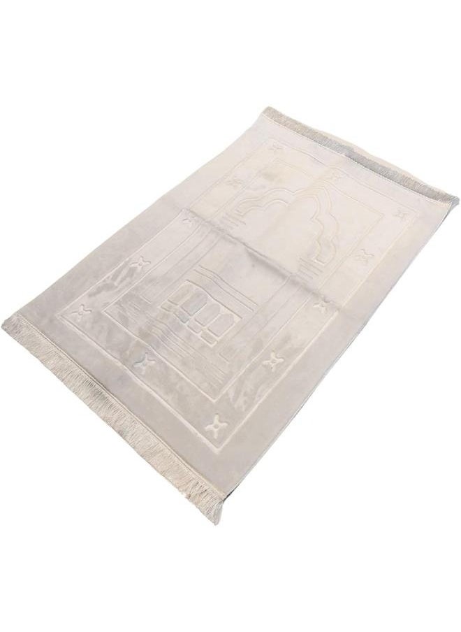 yongsheng Large Velvet Soft Prayer Mat White-Prayer Rug Muslim Mat Islamic Thick Large Padded for Kids Men Women with Islam Prayer Beads for Eid Travel Ramadan - Soft Luxuary Great for Knees and Forehead  - Image 4