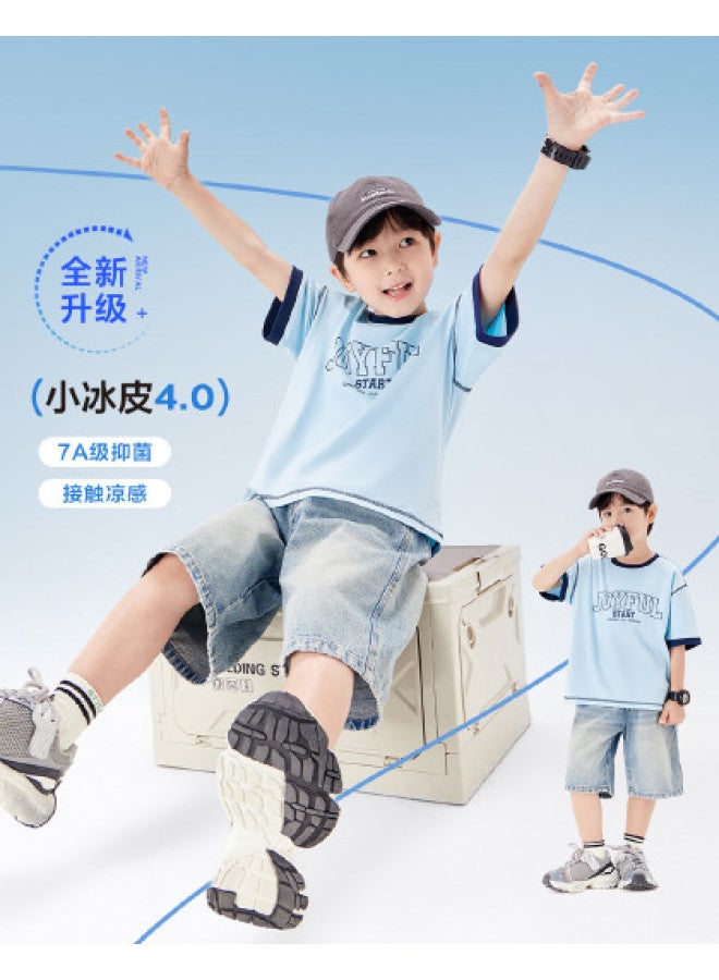 Zuoxi Boys' T-shirt Short Sleeve Cooling Antibacterial Summer Kids' Top Breathable Ice-cool Set Stylish Big Boys' Outfit - Image 1