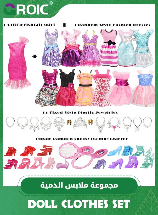 GROIC 35 Pack Handmade Doll Clothes Set Including Princess Dresses Fashion Dresses Tops and Pants Bikini Swimsuits Shoes and 15 Accessories for 11.5 Inch Doll,Doll Jewelry Parts - Image 4
