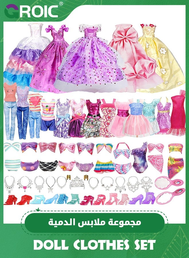 GROIC 35 Pack Handmade Doll Clothes Set Including Princess Dresses Fashion Dresses Tops and Pants Bikini Swimsuits Shoes and 15 Accessories for 11.5 Inch Doll,Doll Jewelry Parts - Image 1