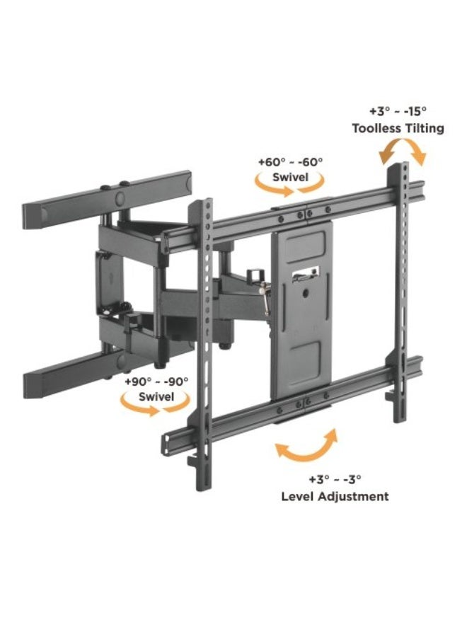 Skill Tech SH 6040P Full-Motion TV Wall Mount Bracket for 37"-80" LED LCD Screens, VESA 600x400, Adjustable Arm 77–428mm, 60kg Load Capacity – Black - Image 2