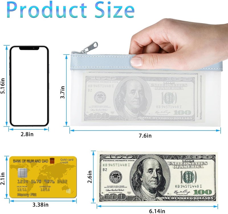 Odluzy 4 Pcs Money Bags with Zipper,7.6 x 3.7inch Money Pouch, Transparent Bank Deposit Bags, Clear Plastic Money Envelopes for Cash, Coins, Checks, Invoices Organizing, Money Wallet Pouch, 4 Light Colors - Image 2