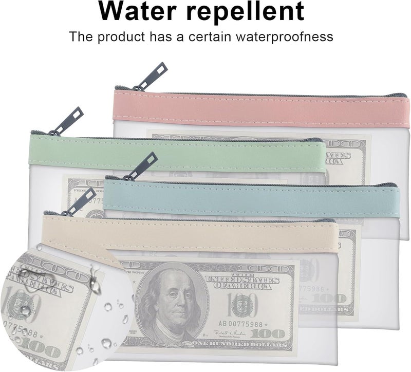 Odluzy 4 Pcs Money Bags with Zipper,7.6 x 3.7inch Money Pouch, Transparent Bank Deposit Bags, Clear Plastic Money Envelopes for Cash, Coins, Checks, Invoices Organizing, Money Wallet Pouch, 4 Light Colors - Image 3