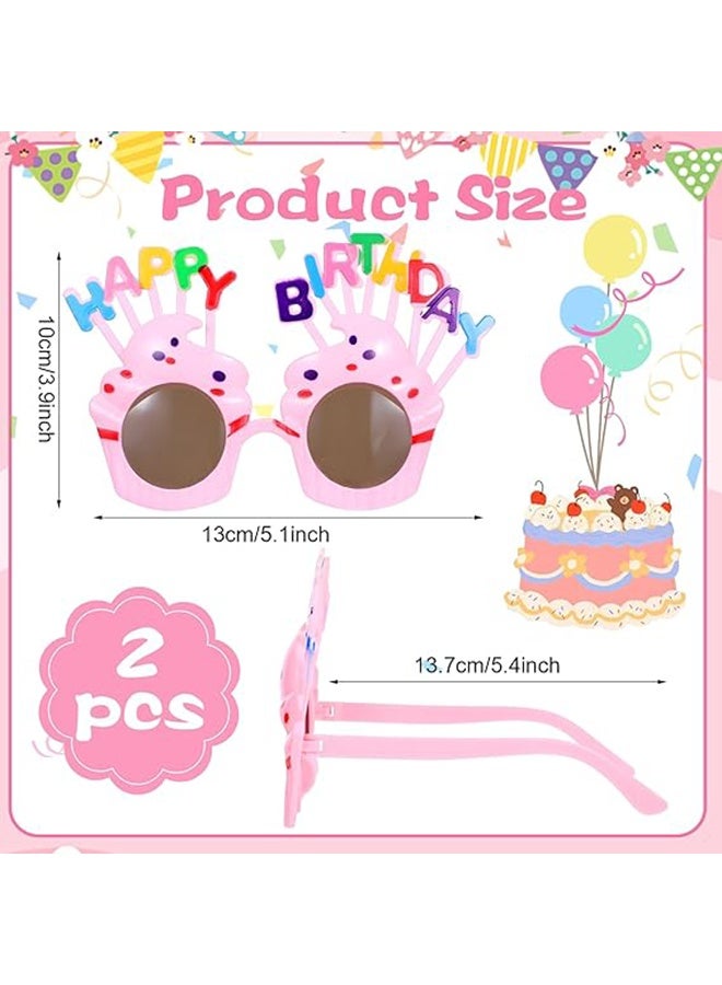 2 Pack Happy Birthday Sunglasses,Lovely Birthday Cupcake Glasses for Kids Birthday Photo Props Birthday Party Decorations(Pink,Blue) - Image 2