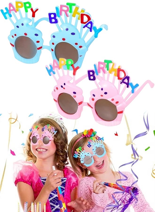 2 Pack Happy Birthday Sunglasses,Lovely Birthday Cupcake Glasses for Kids Birthday Photo Props Birthday Party Decorations(Pink,Blue) - Image 1