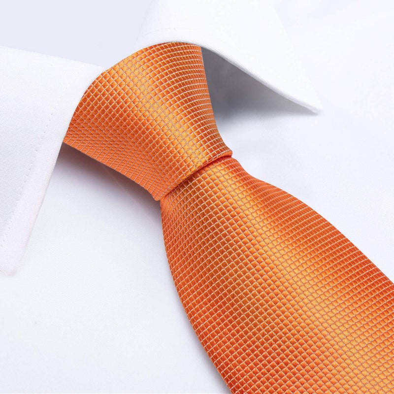 DiBanGu Mens Solid Color Tie and Pocket Square Set Woven Silk Plain Necktie & Handkerchief for Men Wedding Party Formal, Burnt Orange - Image 3