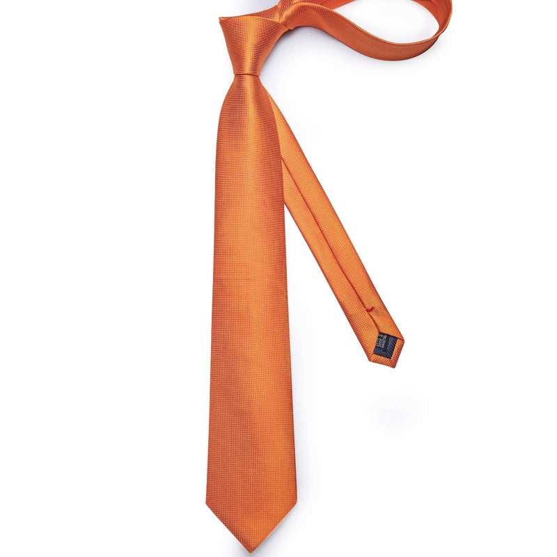 DiBanGu Mens Solid Color Tie and Pocket Square Set Woven Silk Plain Necktie & Handkerchief for Men Wedding Party Formal, Burnt Orange - Image 4
