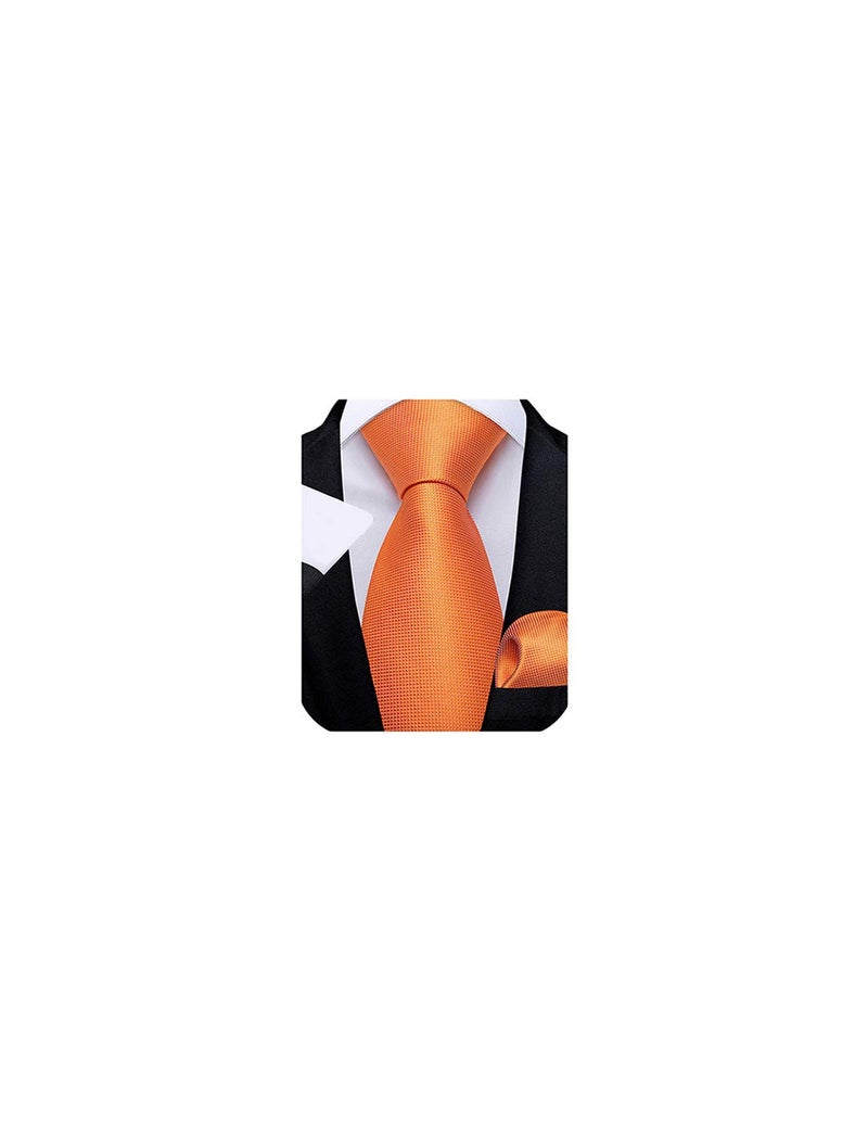 DiBanGu Mens Solid Color Tie and Pocket Square Set Woven Silk Plain Necktie & Handkerchief for Men Wedding Party Formal, Burnt Orange - Image 1