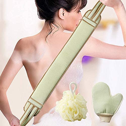 VAJIN 3Pcs Bathing Exfoliating Set Back Scrubber, Sponge Loofah Ball, Loofah Glove | Double Sided Strap & Loofah Ball Removes Dead Skin | A 3 Pcs set. - Image 3
