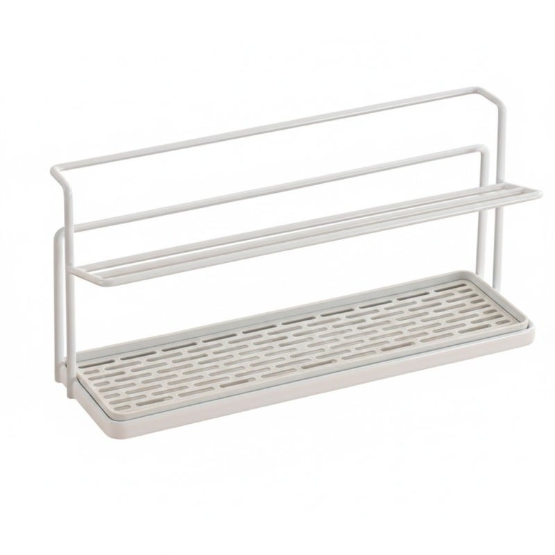 Cup Storage Rack: White Carbon Steel Frame - Double-Layer Large-Capacity Design With Independent Retractable Drain Tray For Kitchen Bar Countertop Organization - Image 1
