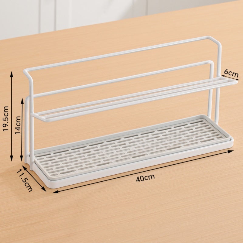 Cup Storage Rack: White Carbon Steel Frame - Double-Layer Large-Capacity Design With Independent Retractable Drain Tray For Kitchen Bar Countertop Organization - Image 2