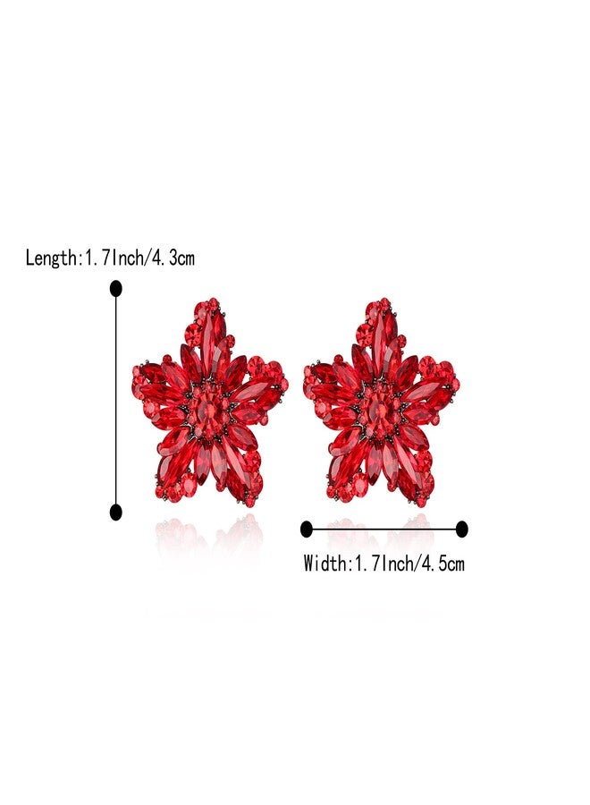 BriLove Stunning Gorgeous Rhinestone Marquise Simulated Pearl Floral Star-Shaped Stud Earrings for Women Summer Refreshing Seaside Idyllic Holiday Ruby Color Black-Tone - Image 4
