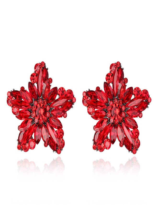 BriLove Stunning Gorgeous Rhinestone Marquise Simulated Pearl Floral Star-Shaped Stud Earrings for Women Summer Refreshing Seaside Idyllic Holiday Ruby Color Black-Tone - Image 1