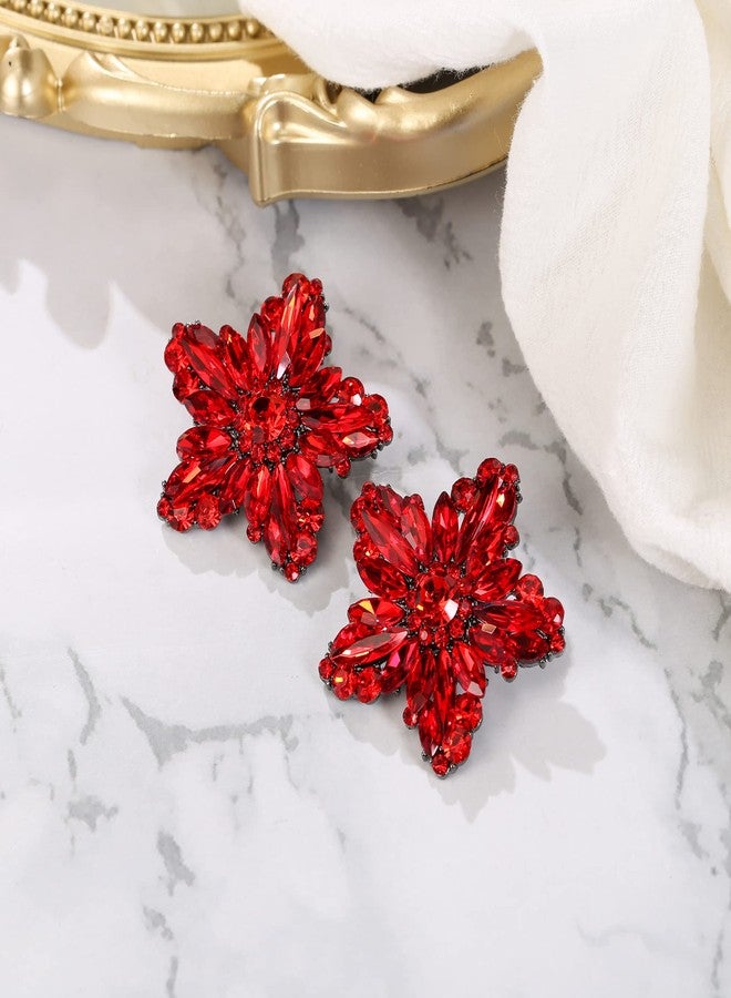 BriLove Stunning Gorgeous Rhinestone Marquise Simulated Pearl Floral Star-Shaped Stud Earrings for Women Summer Refreshing Seaside Idyllic Holiday Ruby Color Black-Tone - Image 3