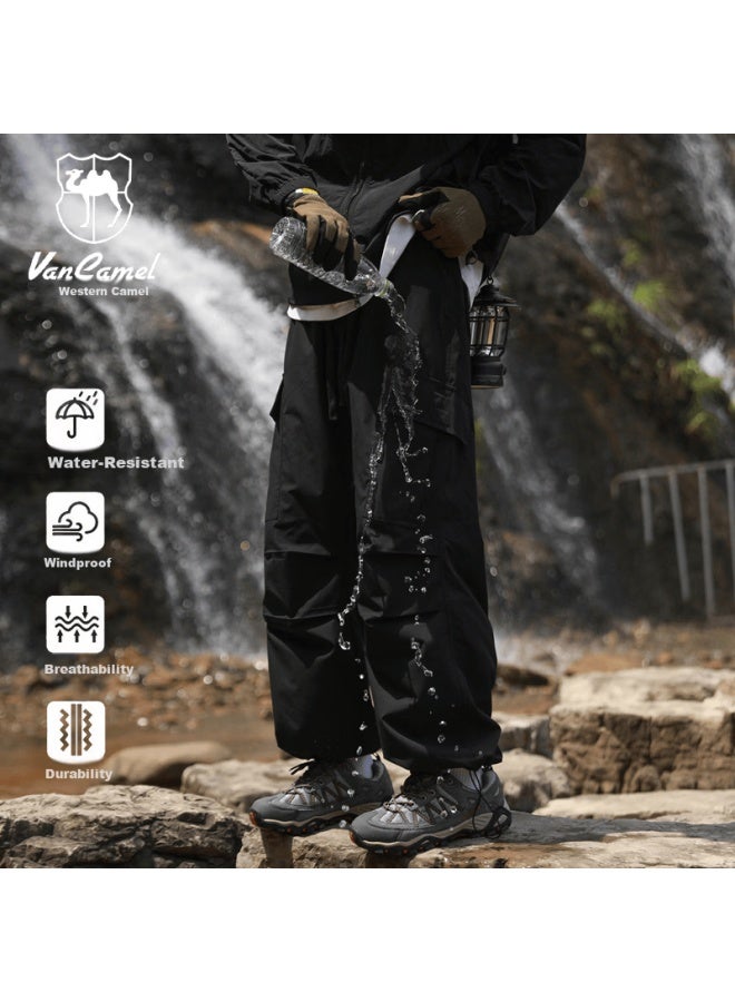 Vancamel Men's Casual Pants Spring Autumn Windproof Waterproof Outdoor Sports Hiking Breathable Loose Fit Trousers Black 2XL - Image 1
