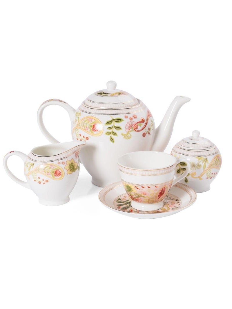 Clay Craft Fine Ceramic Printed Tea Set of 15 (6 Cups + 6 Saucers +1 Milk Pot + 1 Sugar Pot + 1 Tea Pot) -160 ml Each - Image 2