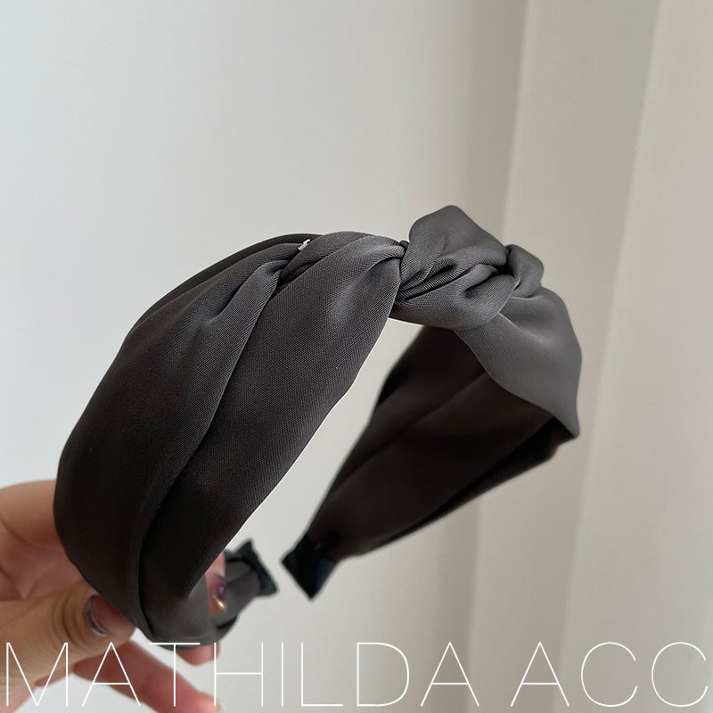 إسكدنيا South Korea Dongdaemun New Cross Twisted Wide Hairband Hair Accessories Simple Temperament Pressed Hairpin Fashionable Headband Headwear Dark gray