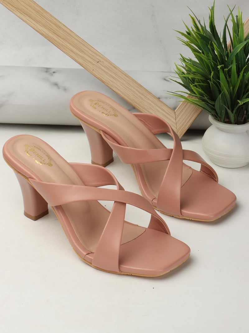 Denill Women Cross Strap Cone Heels (Peach) UK- 6 - Image 3
