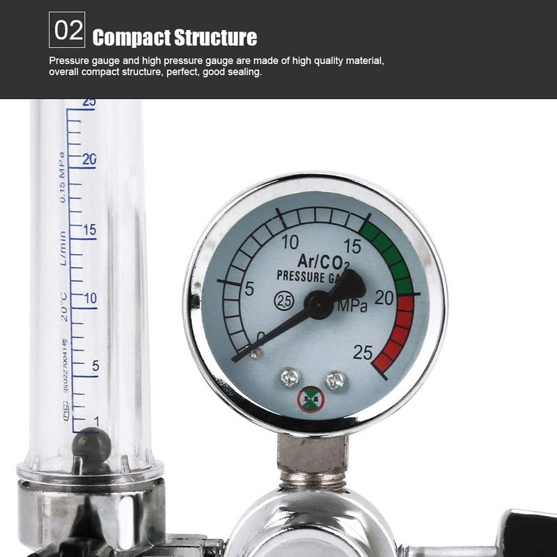 klarako Argon Regulator, G5/8-14 Inlet Argon Flow Meter Pressure Regulator Gauge with Flowmeter and 0 to 25 MPA Pressure Gauge for Weld Mig Tig Welding - Image 5