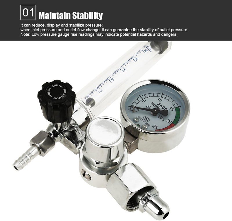 klarako Argon Regulator, G5/8-14 Inlet Argon Flow Meter Pressure Regulator Gauge with Flowmeter and 0 to 25 MPA Pressure Gauge for Weld Mig Tig Welding - Image 3