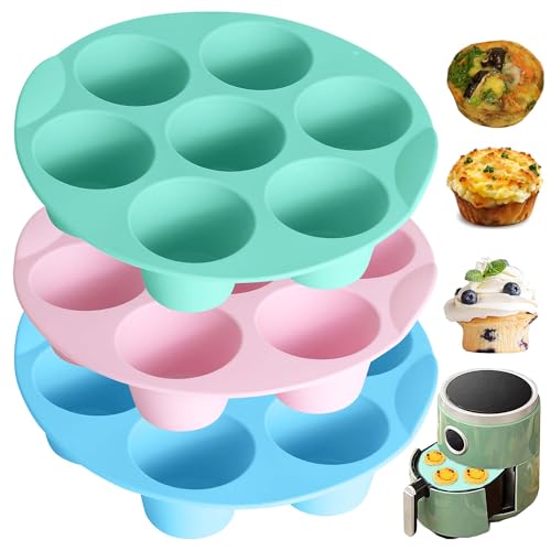 LGQUK Silicone Egg Bite Molds 3 Pack Silicone Muffin Pans for Air Fryer NonStick 7 Cups Air Fryer Muffin Pan for Baking Egg Bite Cupcake Tart Bread - Image 1