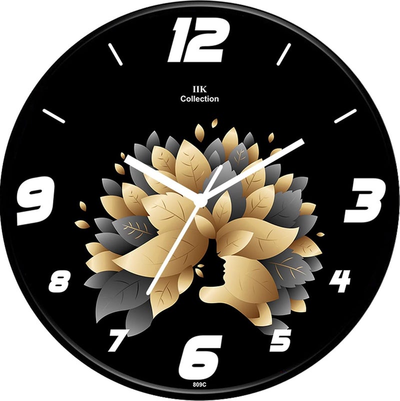 IIK COLLECTION Plastic Analogue Round Wall Clock with Glass for Home (28 x 28 x 6 cm, Black) - Image 1
