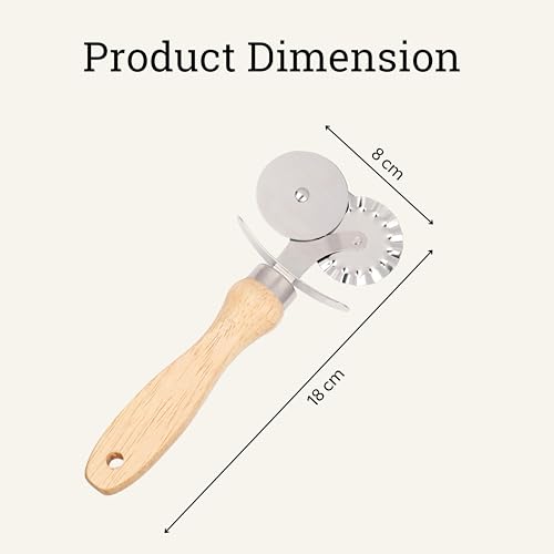 Kreshu 2 in 1 Stainless Steel Double Tip Wheel Pizza Cutter with Wooden Handle | Kitchen Tool Accessories for Pizza & Pastry Pasta Spaghetti Ice Cream Cubes Cutting and Sandwich Slicer (Pack of 1) - Image 2