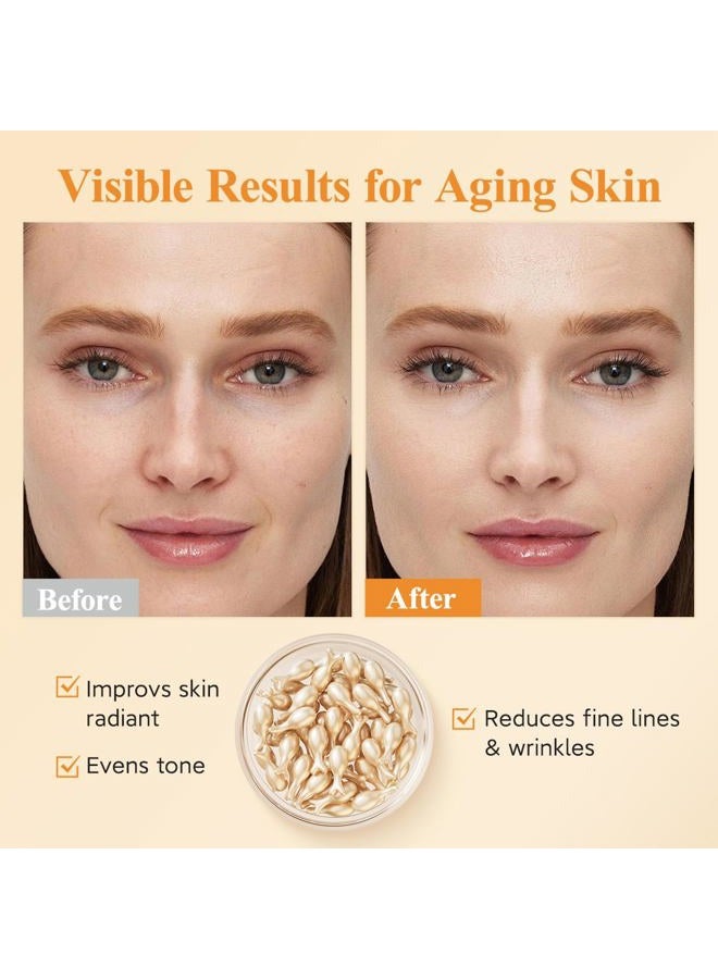 Vitamin C Super Serum for Face - Anti Aging Vitamin E Facial Serum Capsules with Niacinamide, Vit C Serum Oil for Women, Even Skin Tone, Reduce Wrinkles, Moisturise, Travel Friendly (38 Capsules)