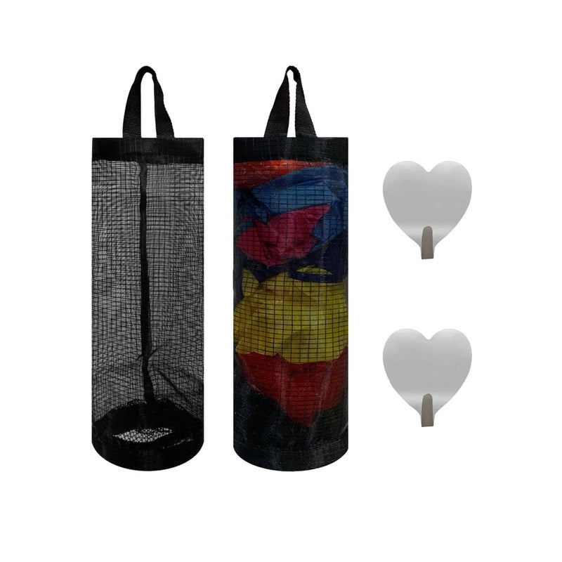 SOLARAE 2 Packs Plastic Bag Holder for Kitchen Hanging Mesh Storage Organizer, Large Grocery Shopping Bags Dispenser - Image 1