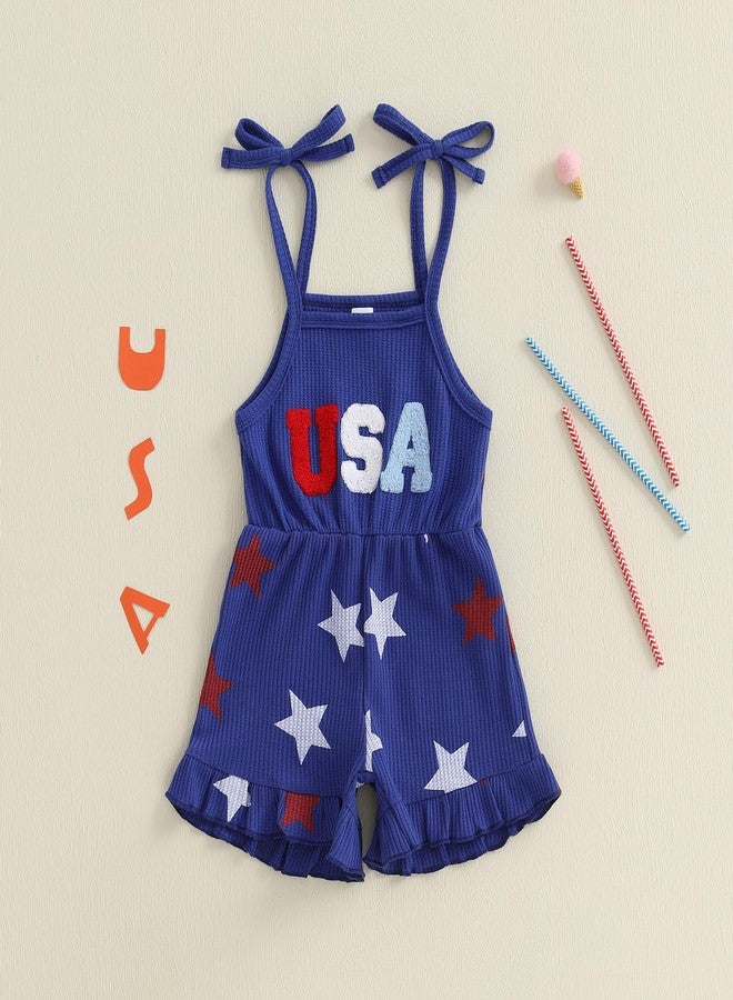 Socutebabe طقم ملابس Socutebabe للأطفال الصغار بمناسبة عيد الاستقلال الأمريكي، يتكون من رومبير وشورت وجمبسوت باللونين الأحمر والأبيض والأزرق، مناسب للفتيات (مقاس 3-4 سنوات). - Image 2