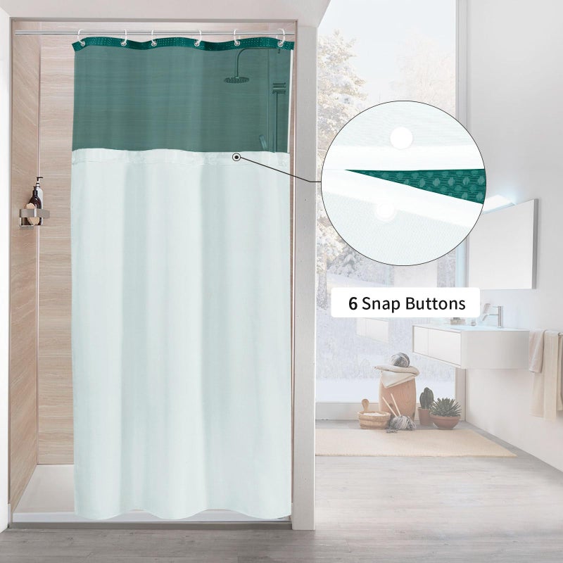 MitoVilla Dark Green Small Stall Shower Curtain 36 x 72  Narrow Half Size Waffle Weave Fabric Shower Curtain with Water-Repellent Snap-in Liner for Modern Neutral Hotel Bathroom Decor  Seaweed Green - Image 2