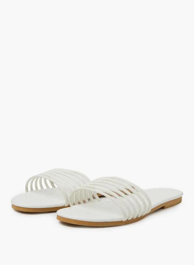 تايك تو White Braided Strap Flat Sandals