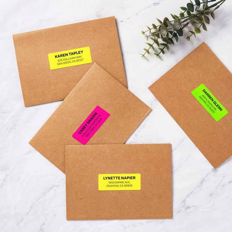 Avery Printable Address Labels with Sure Feed, 1" x 2-5/8", Assorted Neon (Magenta, Green and Yellow), 450 Blank Mailing Labels for Laser and Inkjet Printers (5979) - Image 2