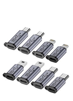 8 Pack USB C/Lightning to Micro USB Adapter,  Micro USB/Lighting to USB C Extender, USB C/Micro USB to Mini USB Connector use any interface(Black)