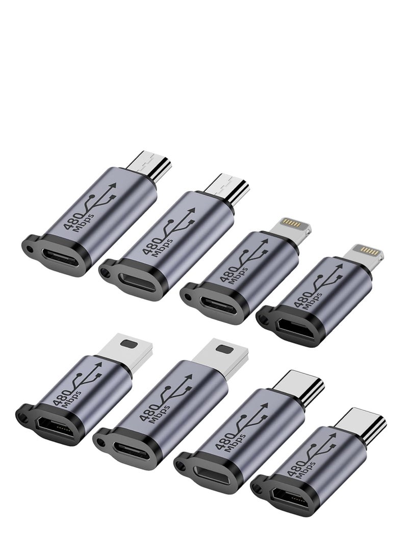 Excefore - 8 Pack USB C/Lightning to Micro USB Adapter,  Micro USB/Lighting to USB C Extender, USB C/Micro USB to Mini USB Connector use any interface(Black) - Image 1