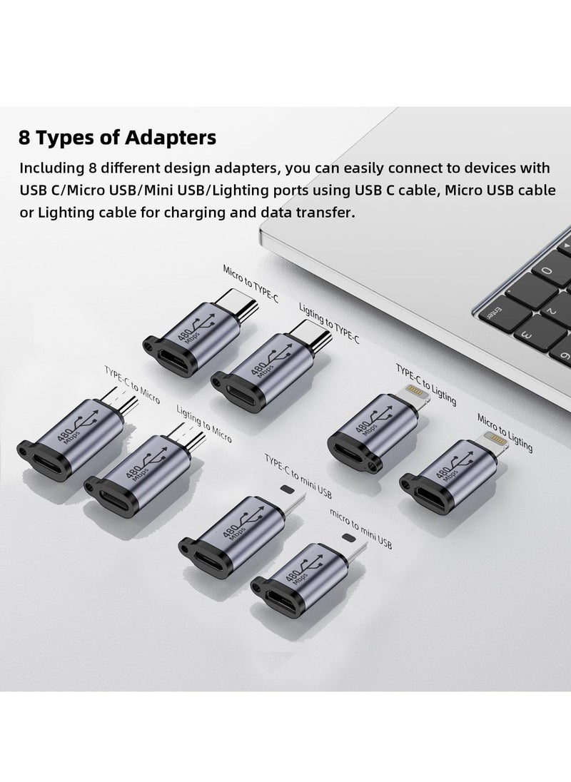 Excefore - 8 Pack USB C/Lightning to Micro USB Adapter,  Micro USB/Lighting to USB C Extender, USB C/Micro USB to Mini USB Connector use any interface(Black) - Image 1