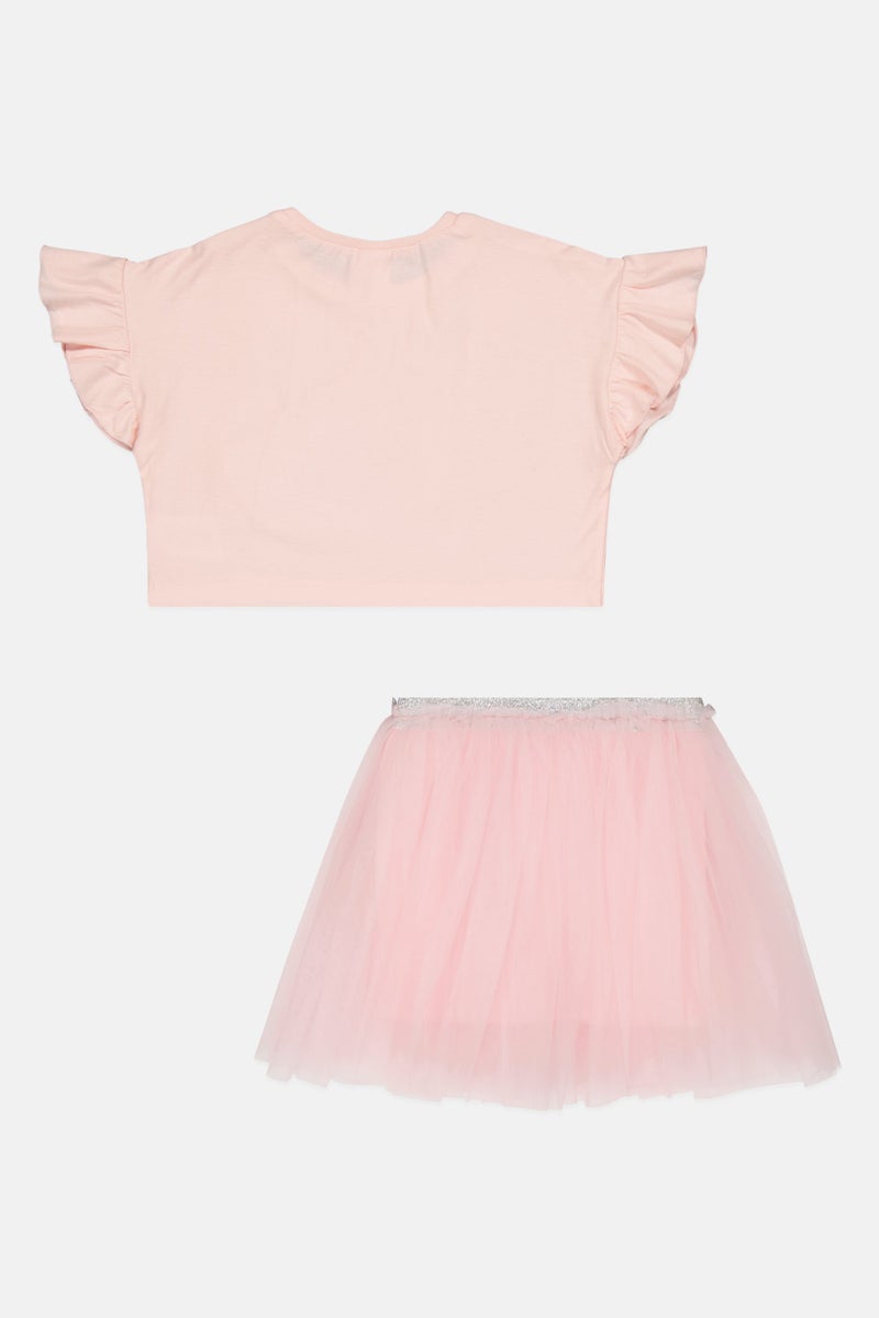 MISS Kids Girl 2 Pieces Embellished Top And Tutu Skirt, Pink - Image 2