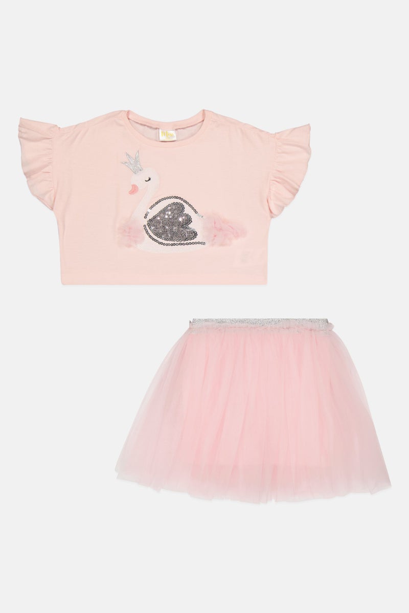 MISS Kids Girl 2 Pieces Embellished Top And Tutu Skirt, Pink - Image 3