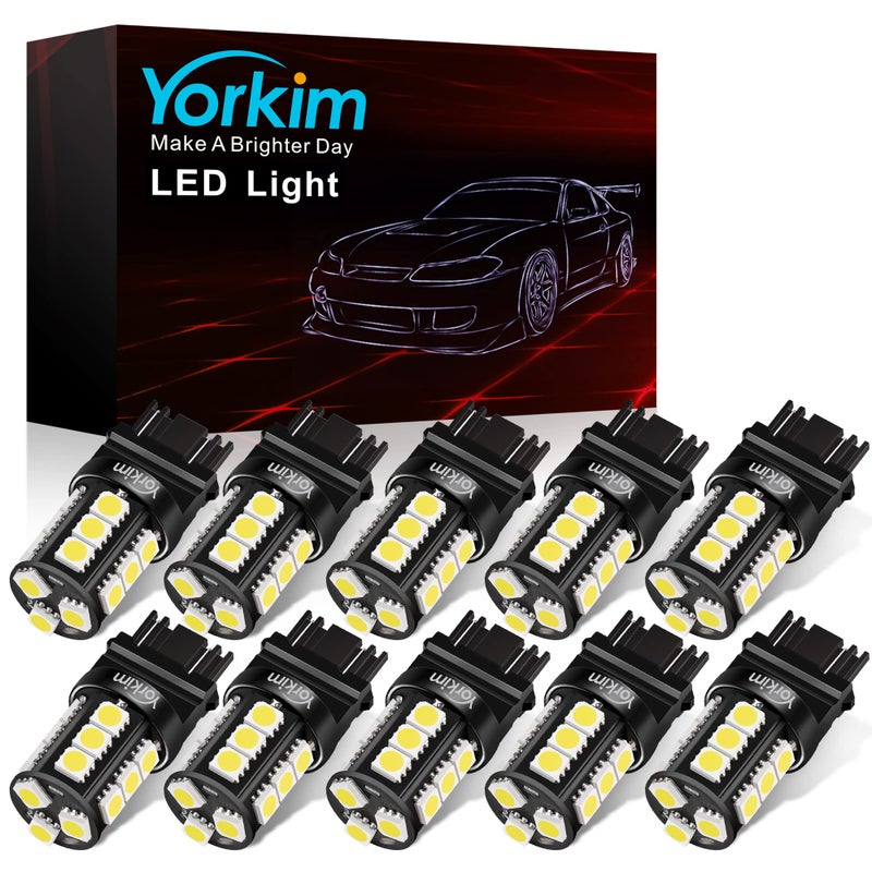 مصابيح LED بيضاء فائقة السطوع Yorkim 3157 3056 3156 3156A 3057 4057 3157 4157 T25 لمصابيح الفرامل ومصابيح الرجوع ومصابيح الذيل العكسية عبوة من 10