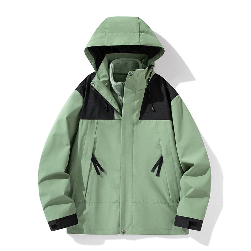 Autumn 2024 Outdoor Jacket Two-Piece Fleece Liner High Street Fashion Couple Trendy Jacket Mens Wear 188-Dark Khaki - Image 5