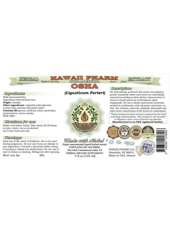 HawaiiPharm OSHA Alcohol-Free Liquid Extract, OSHA (Ligusticum porteri) Dried Root Glycerite Natural Herbal Supplement, USA 2 oz - Image 2